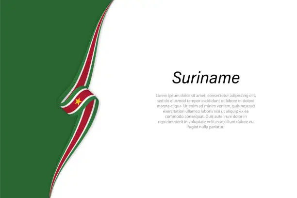 Vector illustration of Wave flag of Suriname with copyspace background.