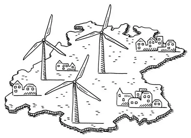 Vector illustration of Map Wind Energy Cities Drawing