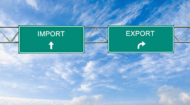 istock Road sign to import and export 183979098