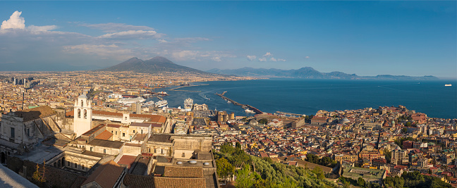 View of Pompeii with mountains in the background