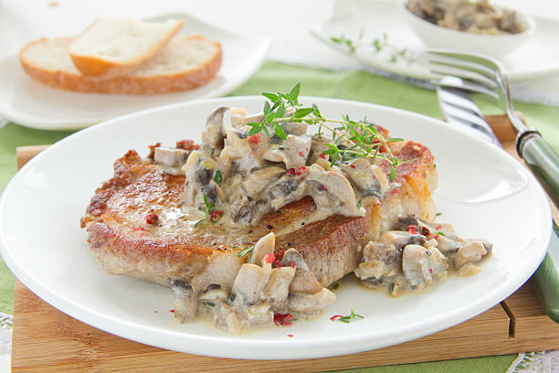 istock Pork steak with mushroom sauce and cream. 183980686