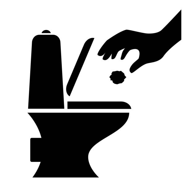 Hand throwing paper in toilet bowl, vector pictogram Hand throwing paper in toilet bowl, vector pictogram throwing in the towel illustrations stock illustrations