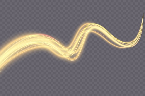 Golden curved light line, rope, tape. Smooth festive gold line png with light effects. Element for your design, advertising, postcards, invitations, screensavers, websites, games.