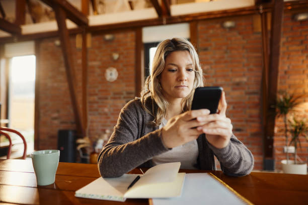 istock Young businesswoman using mobile phone in the office. 1839848089