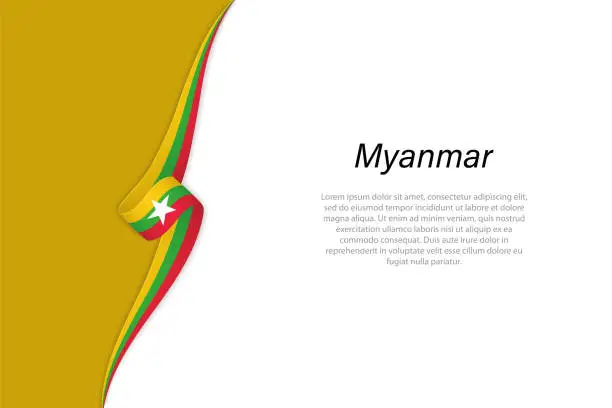 Vector illustration of Wave flag of Myanmar with copyspace background