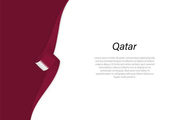 Vector illustration of Wave flag of Qatar with copyspace background