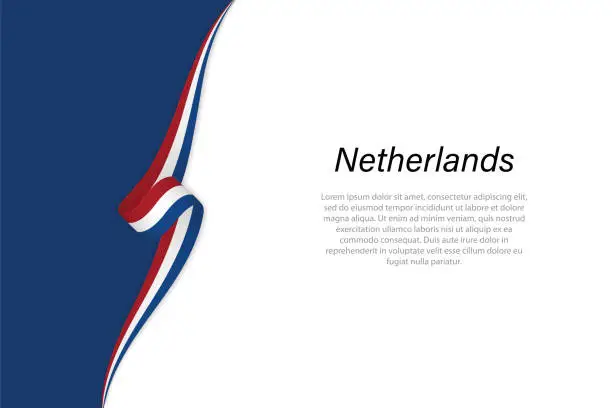 Vector illustration of Wave flag of Netherlands with copyspace background.