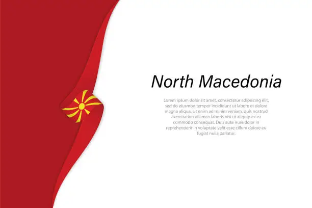 Vector illustration of Wave flag of North Macedonia with copyspace background.