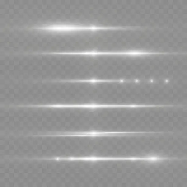 Vector illustration of Motion light effect for banners. White lines. The effect of speed on a grey background. Red lines of light, speed and movement. Vector lens flare.