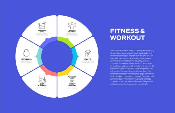 Vector illustration of Fitness and Workout Related Process Infographic Template. Process Timeline Chart. Workflow Layout with Linear Icons