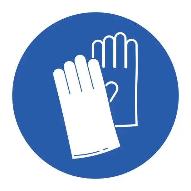 Vector illustration of Isolated blue round sign of instruction to wear hand gloves for hand protection equipment for medical, health, industry, engineering sign