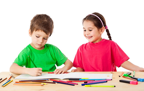 istock Two little kids draw with crayons 183991202