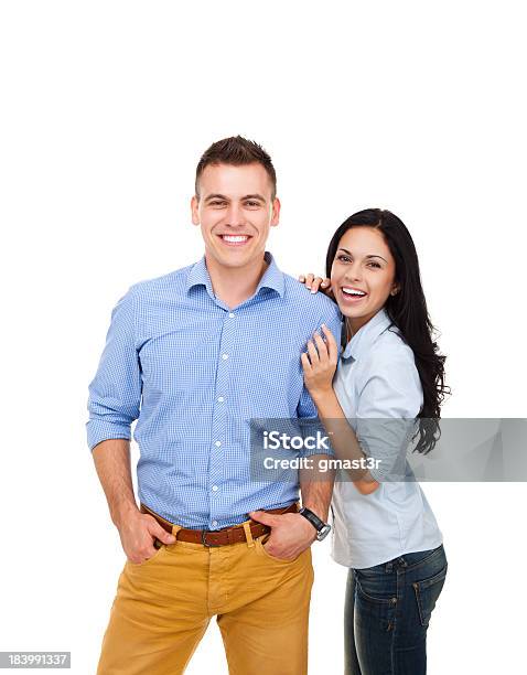 Glückliches Paar Lächeln Stockfoto und mehr Bilder von Freundschaft - Freundschaft, Weißer Hintergrund, Lächeln