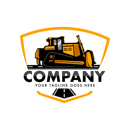 Bulldozzer on road logo vector for construction company