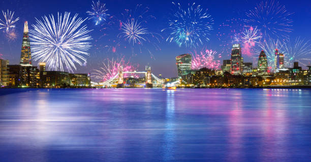 istock Fireworks display over the Tower Bridge in London, England 1839922820