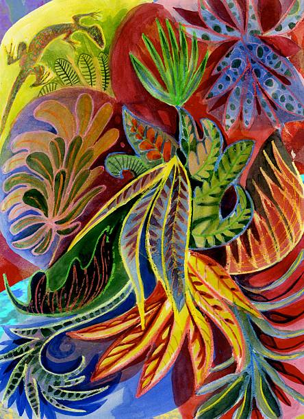 Lagarto con plantas tropicales - ilustración de arte vectorial