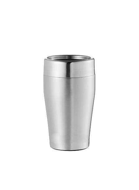 istock Big steel cup with lid and handle isolated on white 183992841