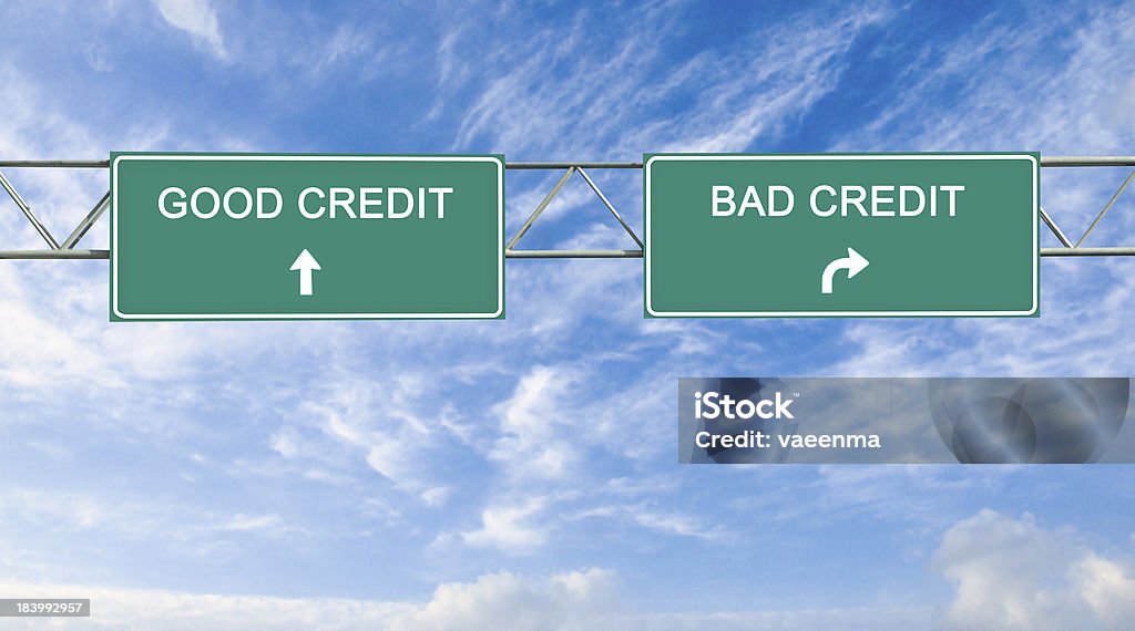 Road signs to good and bad credit Credit Card Stock Photo