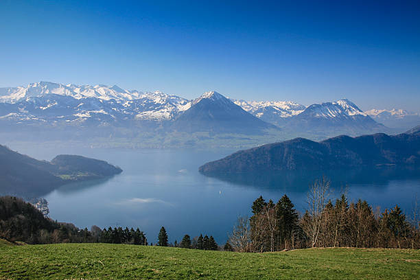Aerial view of Lucerne lake stock photo
