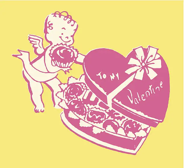 Vector illustration of Cupid with Box of Chocolates for Valentine