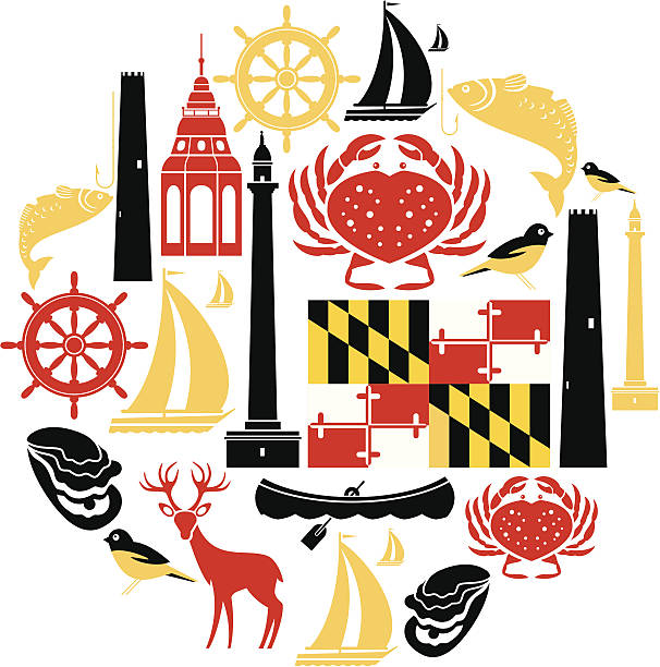 ilustraciones, imágenes clip art, dibujos animados e iconos de stock de conjunto de iconos de maryland - oriole