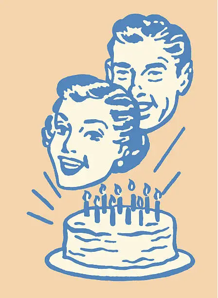 Vector illustration of Couple in Front of Birthday Cake