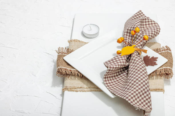 istock Autumn table setting. Thanksgiving cutlery, traditional fall decor. Cozy mood, minimalist design 1839961114