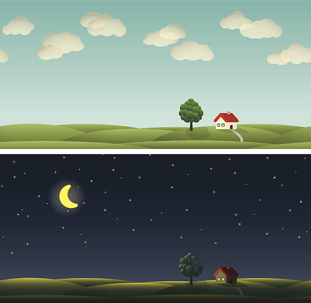 ilustrações, clipart, desenhos animados e ícones de país paysage - spring clear sky night summer