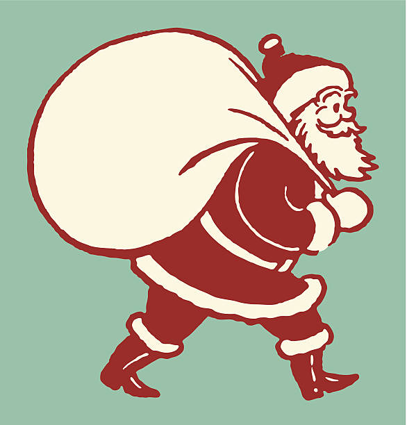 santa claus sack von spielzeug - weihnachtsmütze stock-grafiken, -clipart, -cartoons und -symbole