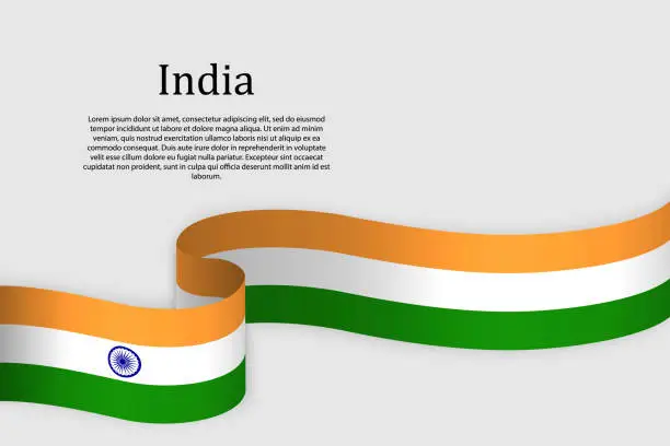 Vector illustration of Ribbon flag of India. Celebration background