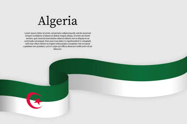 Vector illustration of Ribbon flag of Algeria. Celebration background