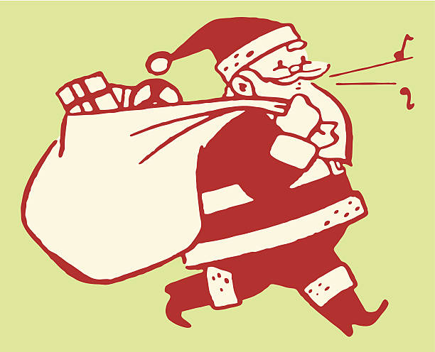 illustrazioni stock, clip art, cartoni animati e icone di tendenza di babbo natale con sacco di giocattoli - sack santa claus christmas vector