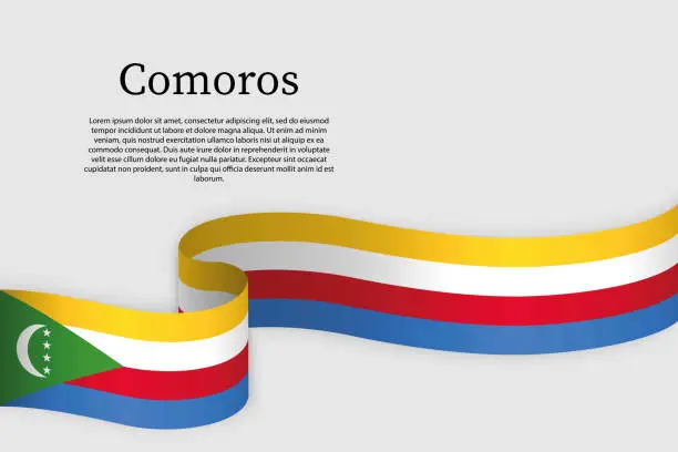 Vector illustration of Ribbon flag of Comoros. Celebration background