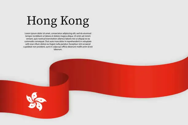 Vector illustration of Ribbon flag of Hong Kong. Celebration background