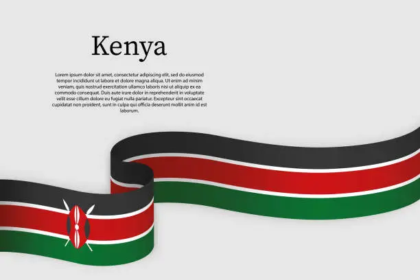 Vector illustration of Ribbon flag of Kenya. Celebration background