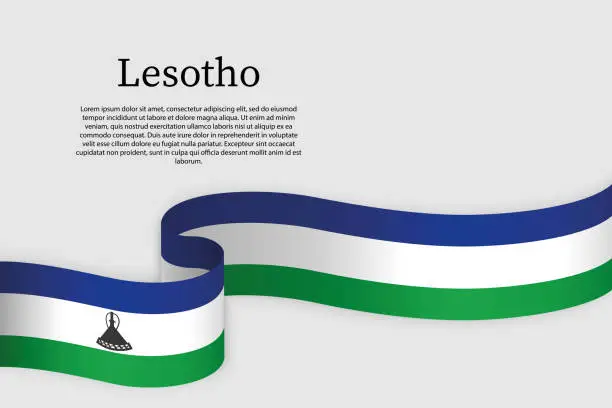 Vector illustration of Ribbon flag of Lesotho. Celebration background