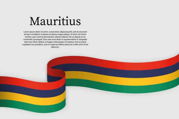 Vector illustration of Ribbon flag of Mauritius. Celebration background