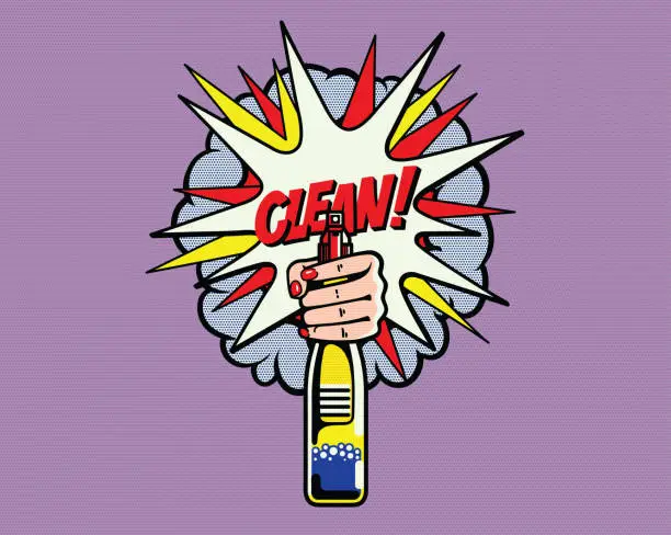 Vector illustration of Spring cleaning, Cleaning agent Pop Art