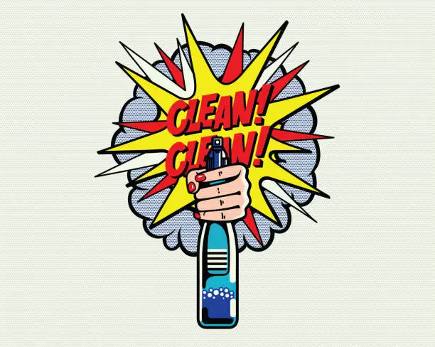 Vector illustration of Spring cleaning, Cleaning agent Pop Art