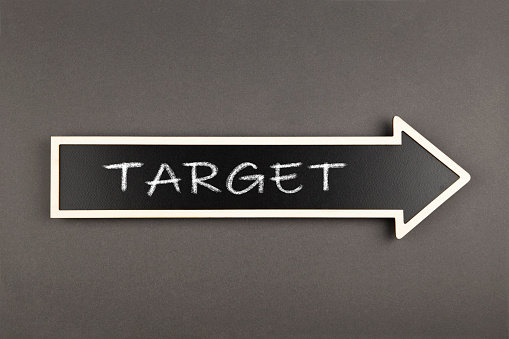 Arrow with word Target, on blackboard