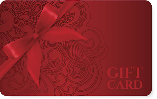 ilustraciones, imágenes clip art, dibujos animados e iconos de stock de tarjeta de regalo, cupones, descuentos, incidencia.  filigrana patrón (desplazamiento) rojo arco - gift card