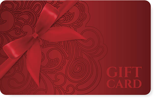 Gift coupon, discount card, ticket. Filigree pattern (scroll) red bow JPEG without text included gift card template stock illustrations