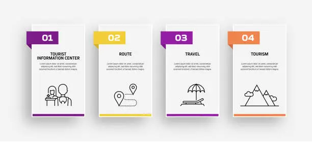 Vector illustration of Tourism and Travel Related Process Infographic Template. Process Timeline Chart. Workflow Layout with Linear Icons