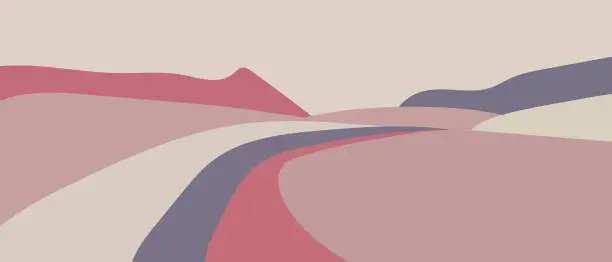 Vector illustration of Vector Colors Minimalism Mountain Road Panorama Landscape Background