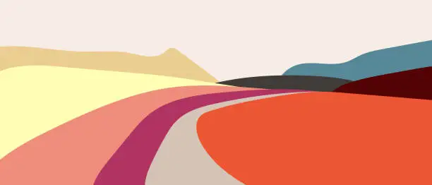 Vector illustration of Vector Colors Minimalism Mountain Road Panorama Landscape Background
