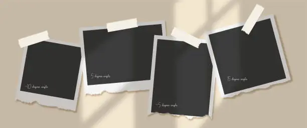 Vector illustration of Photo frame collection with torn effects with sticky tape