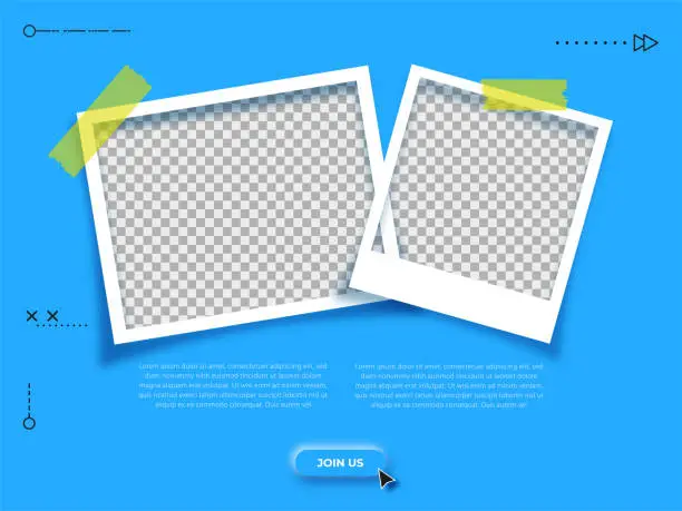 Vector illustration of Photo frames with sticky tape. Digital marketing agency and corporate social media post template