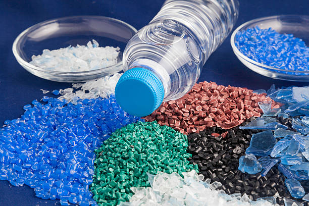 Recycled plastic granules Recycled plastic polymers out of PET and polycarbonate polymer stock pictures, royalty-free photos & images