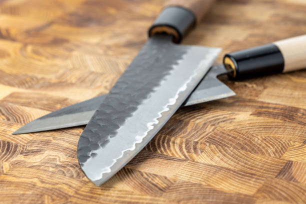 istock Japanese premium knives released.Damascus steel pattern.Background with a pattern of Damascus steel. 1840110664