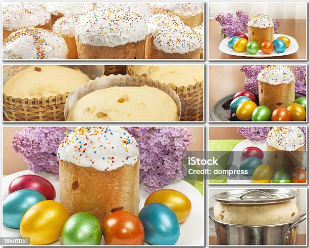 Wielkanoc Jaja Collage Ciast I Malowane - zdjęcia stockowe i więcej obrazów Ciastko - Ciastko, Ciasto, Fotografika